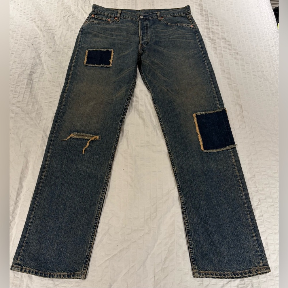 Vintage 2002 Distressed Levi’s Original 501 Red Tab Patchwork Jeans Size W36 L34